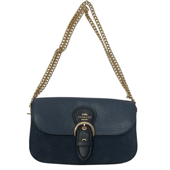 Coach Kleo Crossbody Navy Blue Suede Denim Leather Chain Gold Strap Mini Purse - Picture 1 of 16